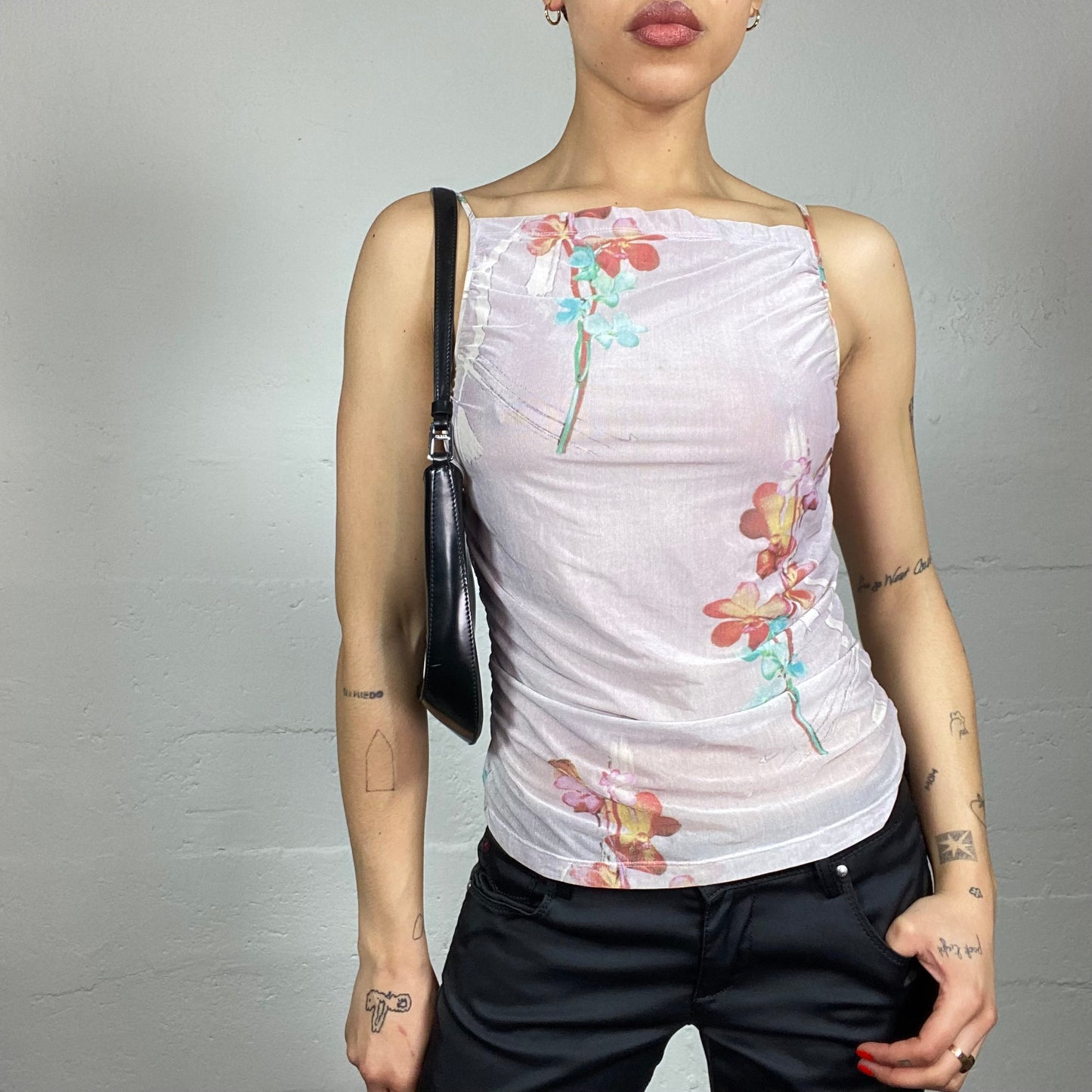 Vintage 90's Fairy Pastel Pink Highneck Top with Floral Print (S)