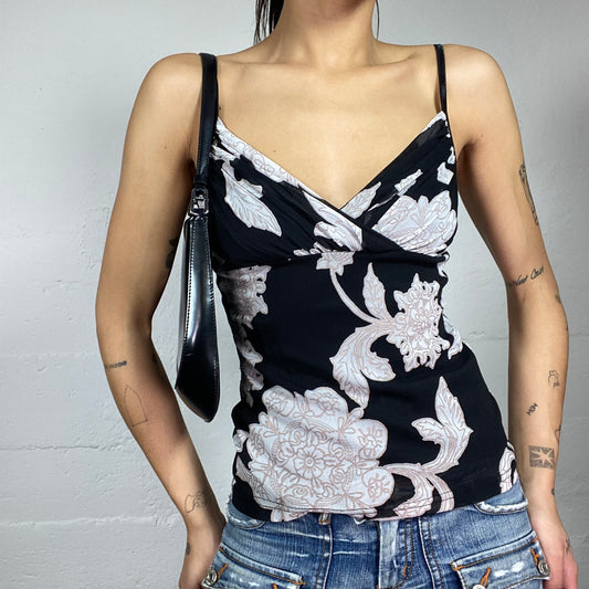 Vintage 2000's Romantic Black Top with White Maxi Floral Print (S)