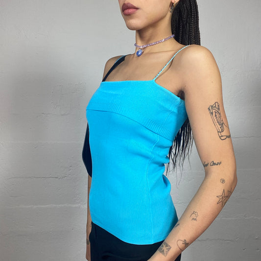 Vintage 2000's Lizzie McGuire Aqua Blue Tank Top with Strass Detail (S)