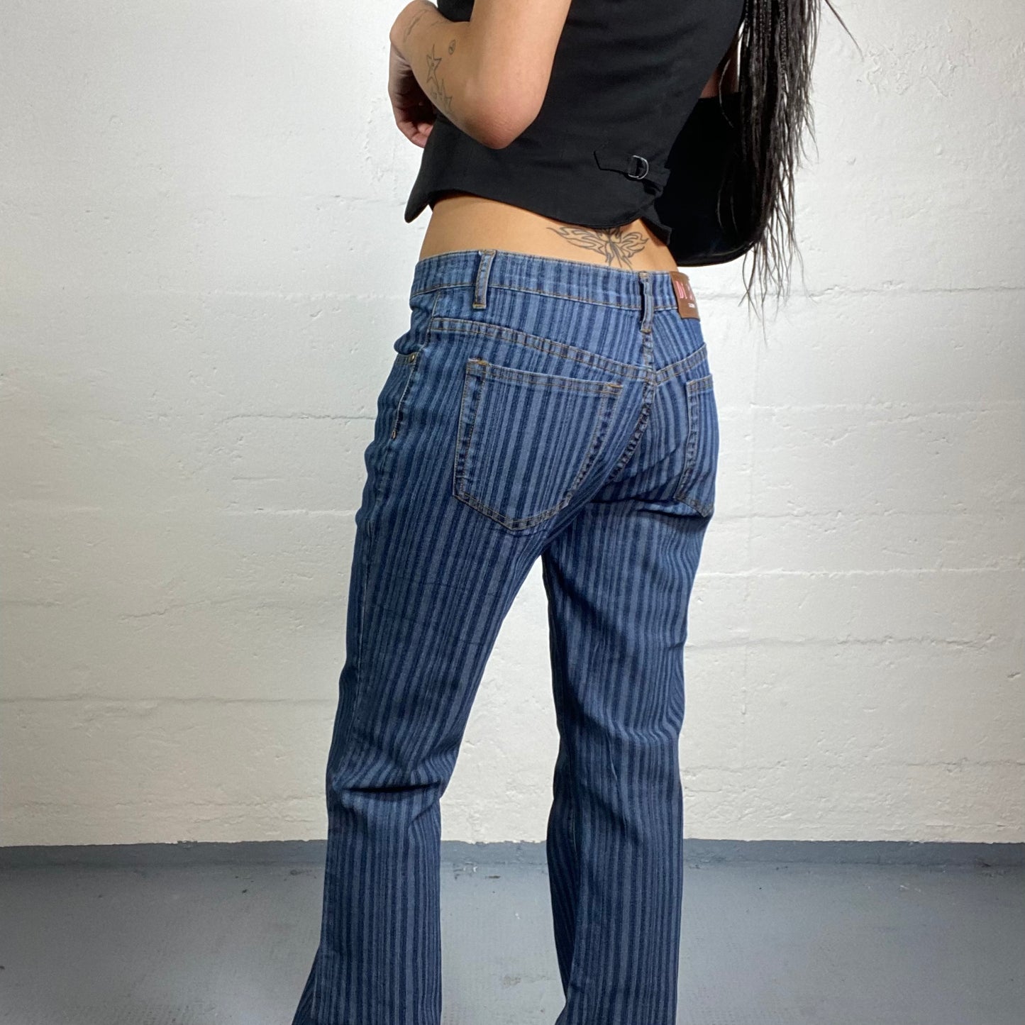 Vintage 2000's Britney Spears Girl Denim Low Waist Pants with Darker Pinstripes Print (XS)
