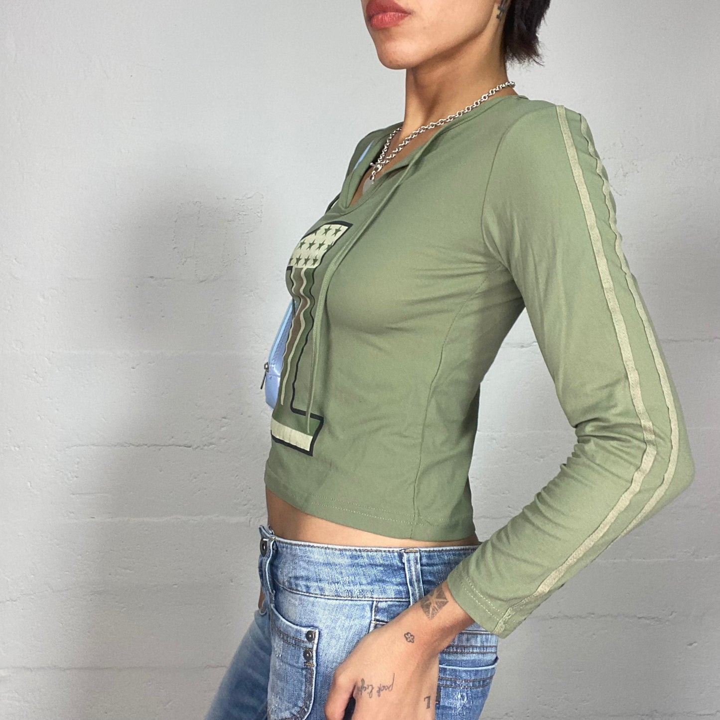 Vintage 90's College Girl Green Longlseeve Top with Number One Print (M)