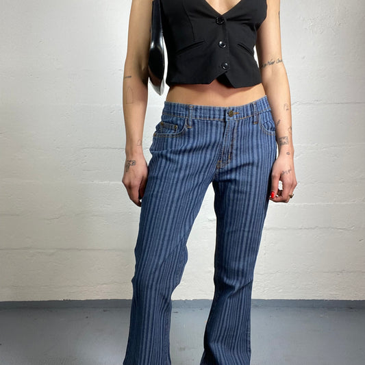 Vintage 2000's Britney Spears Girl Denim Low Waist Pants with Darker Pinstripes Print (XS)