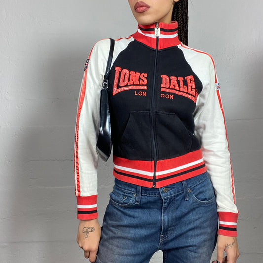 Vintage 2000's Lonsdale Football Core Navy Blue and White and Red Zip Up Hoodie (S/M)