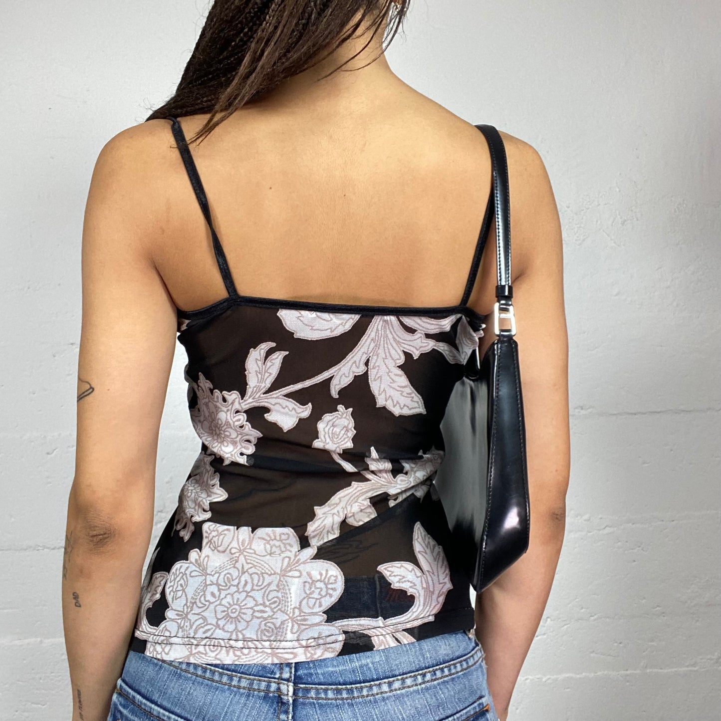 Vintage 2000's Romantic Black Top with White Maxi Floral Print  (S)