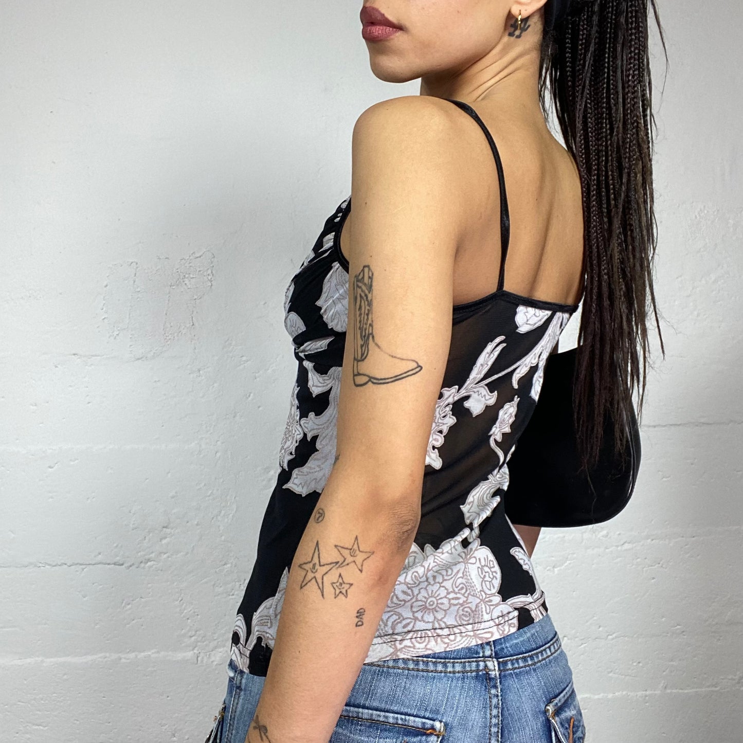 Vintage 2000's Romantic Black Top with White Maxi Floral Print  (S)