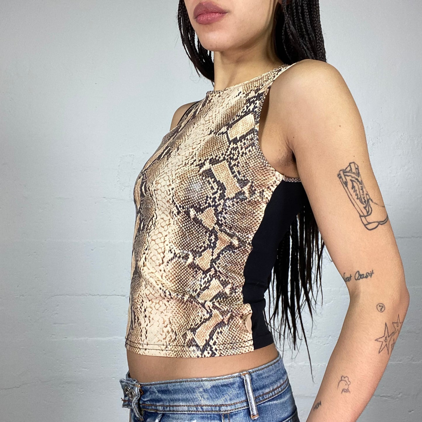 Vintage 90's Morgan Model Off Duty Beige Top with Serpent Print (S/M)