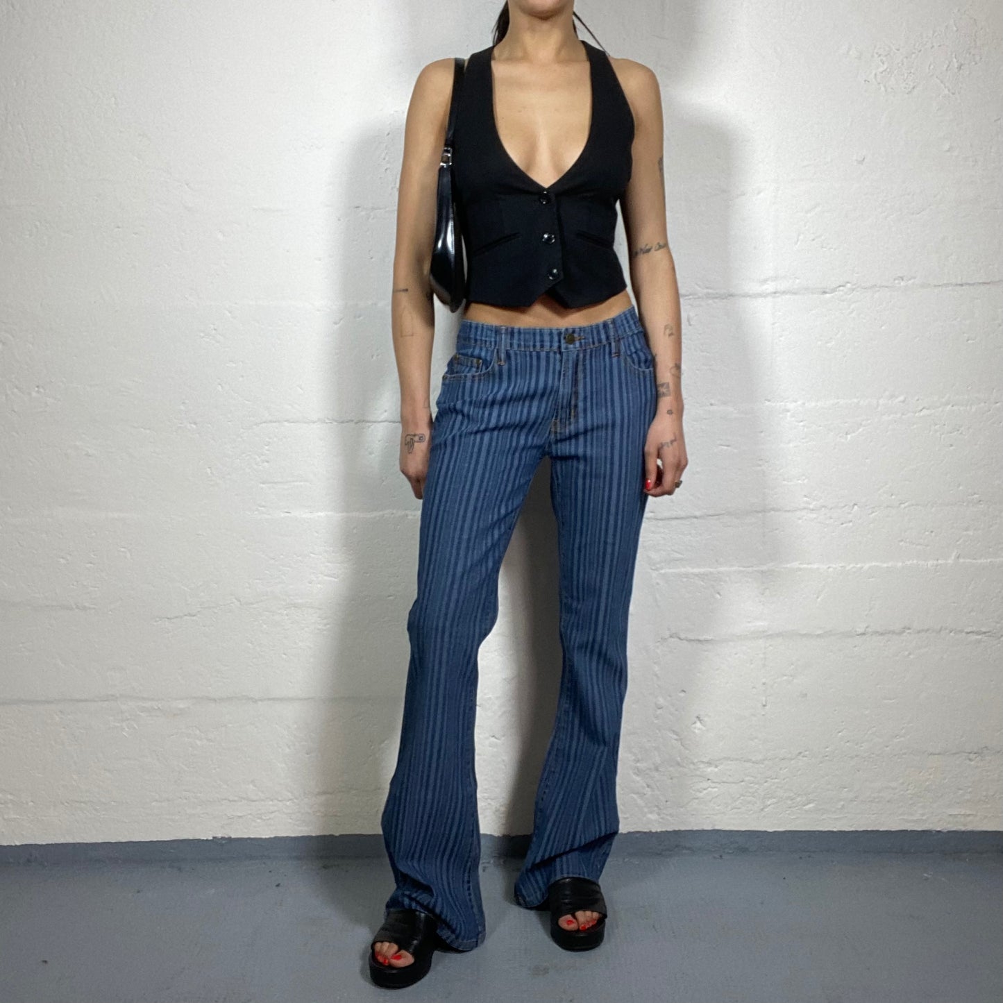 Vintage 2000's Britney Spears Girl Denim Low Waist Pants with Darker Pinstripes Print (XS)
