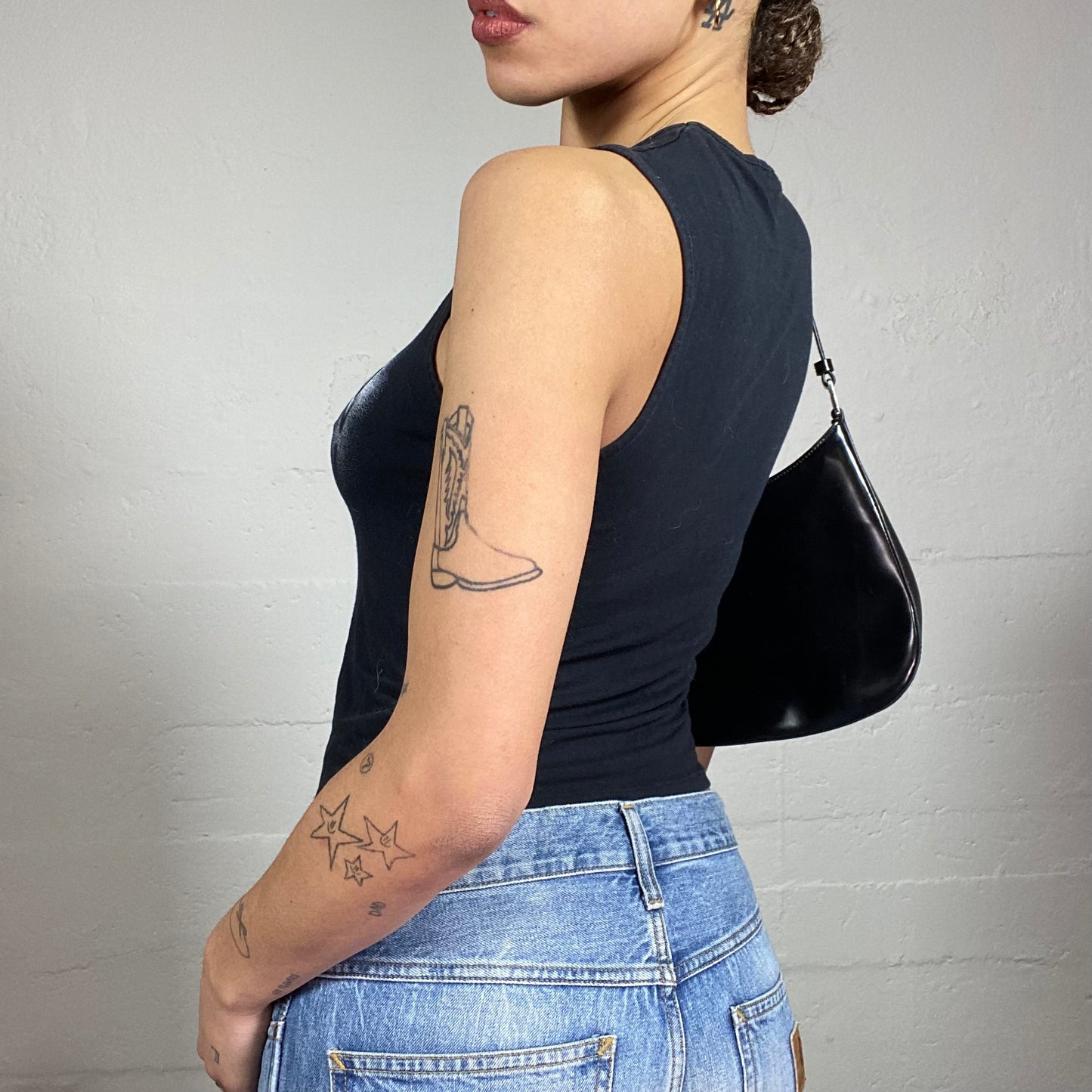 Vintage 2000's Morgan Black Tank Top with 'Sprayed' Brand Print (S)