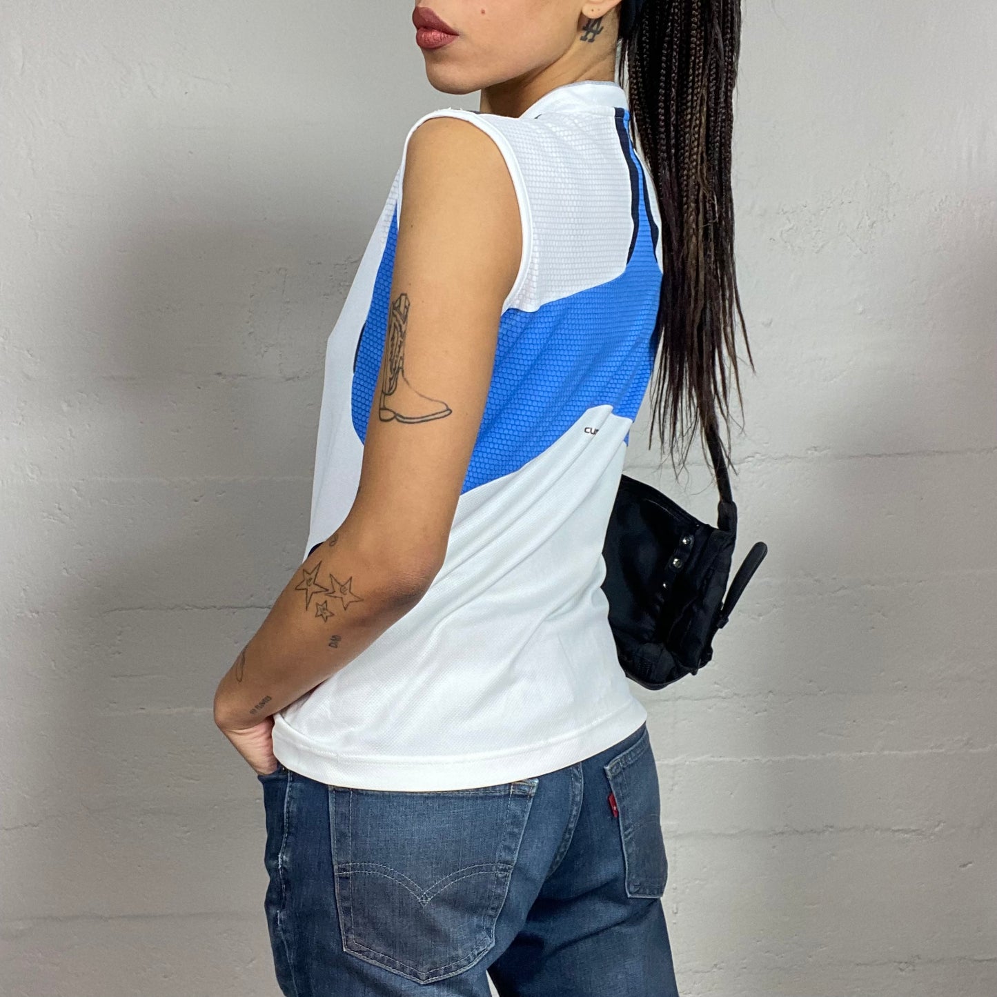 Vintage 2000's Adidas Sport White Top with Blue Back Part (S)