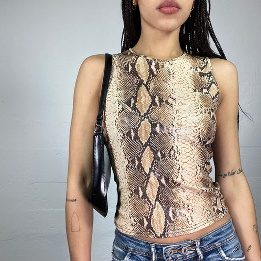 Vintage 90's Morgan Model Off Duty Beige Top with Serpent Print (S/M)