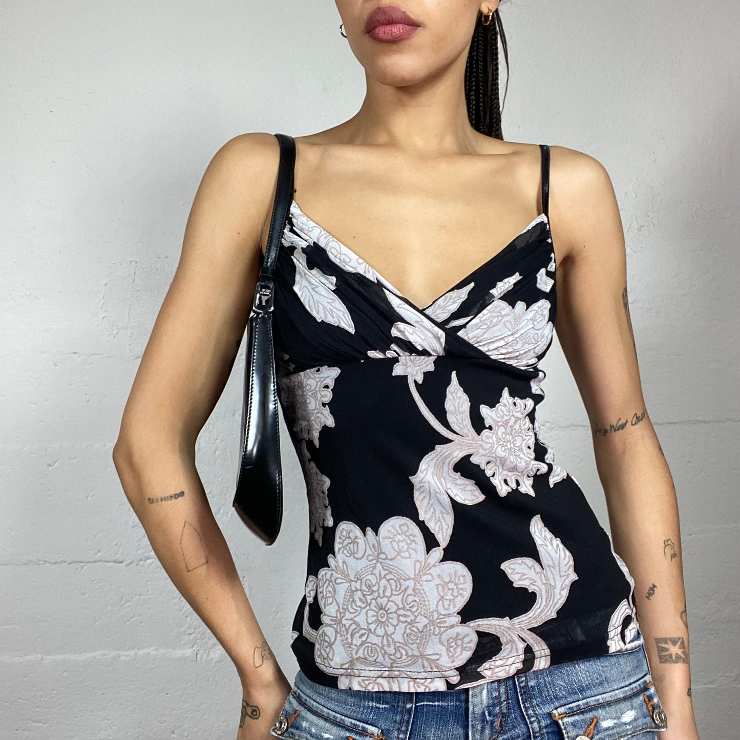 Vintage 2000's Romantic Black Top with White Maxi Floral Print  (S)