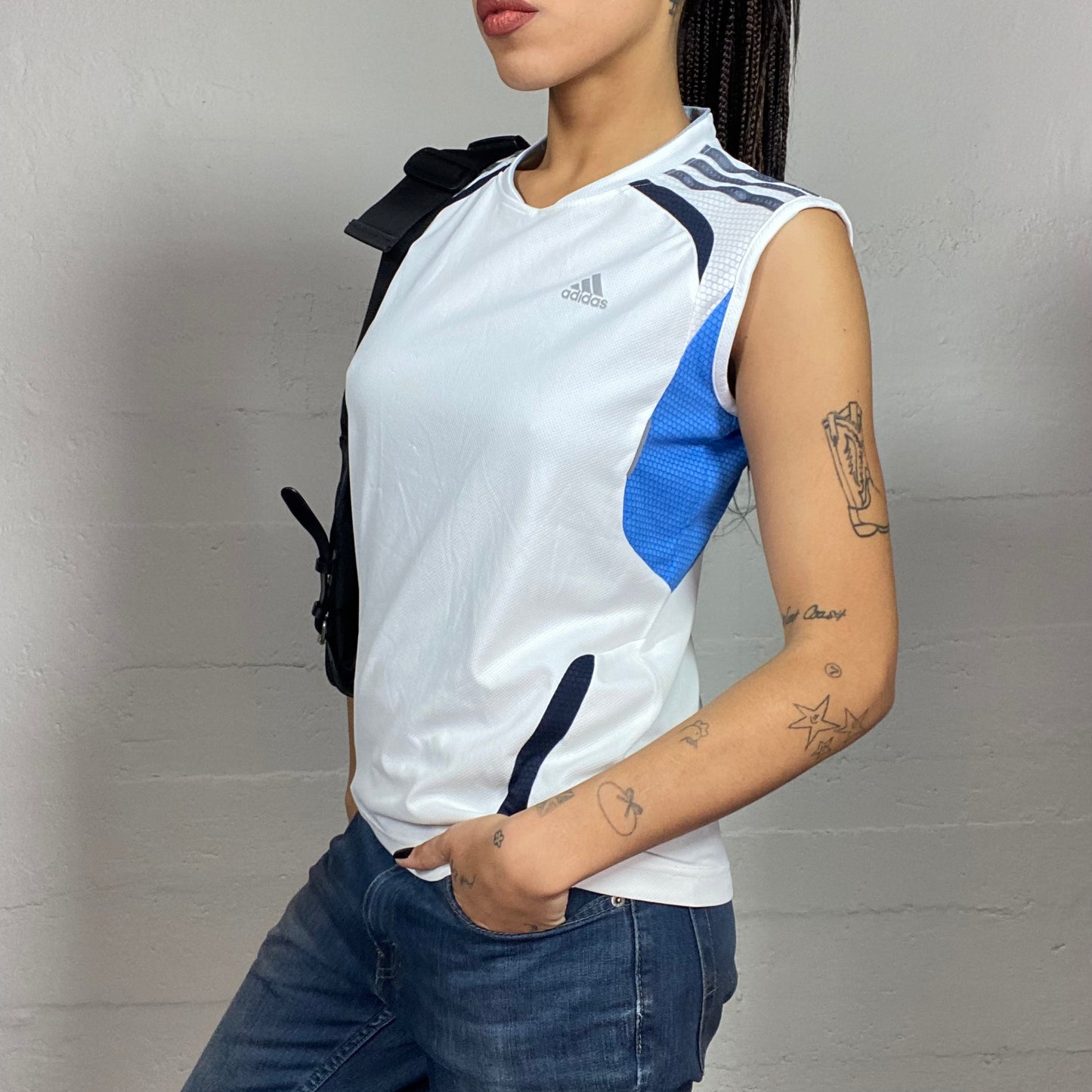 Vintage 2000's Adidas Sport White Top with Blue Back Part (S)