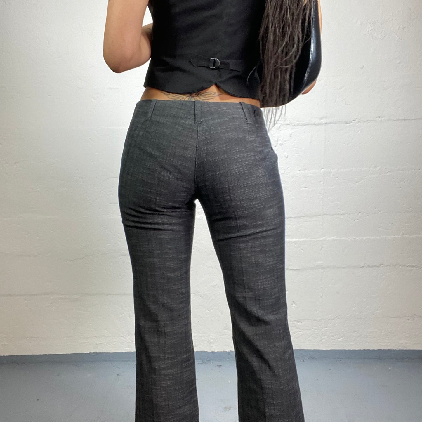 Vintage 2000's Corpcore Girl Stone Grey Pants with Flare Cut (XS)