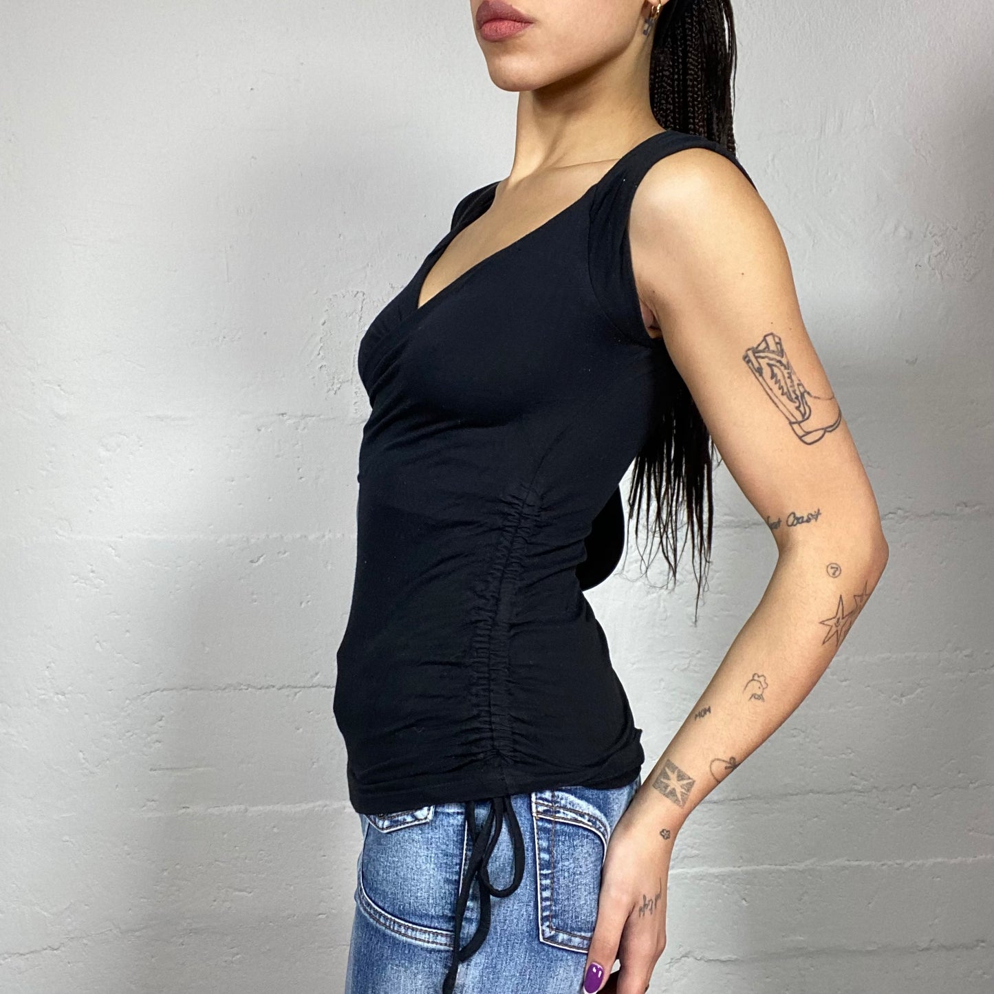 Vintage 2000's Downtown Girl Black Wrapped Top (S)