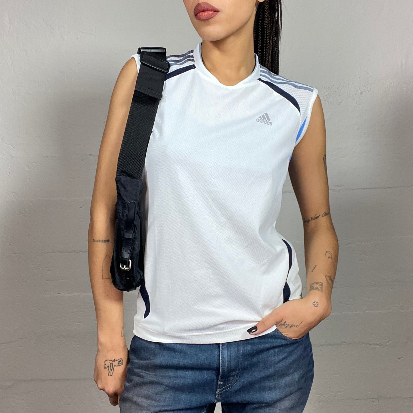 Vintage 2000's Adidas Sport White Top with Blue Back Part (S)