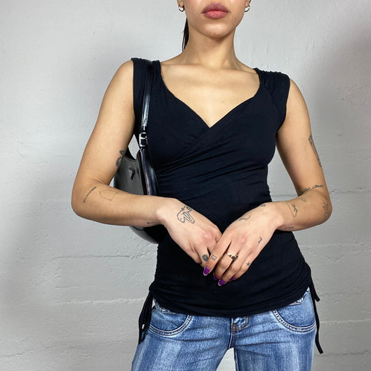 Vintage 2000's Downtown Girl Black Wrapped Top (S)