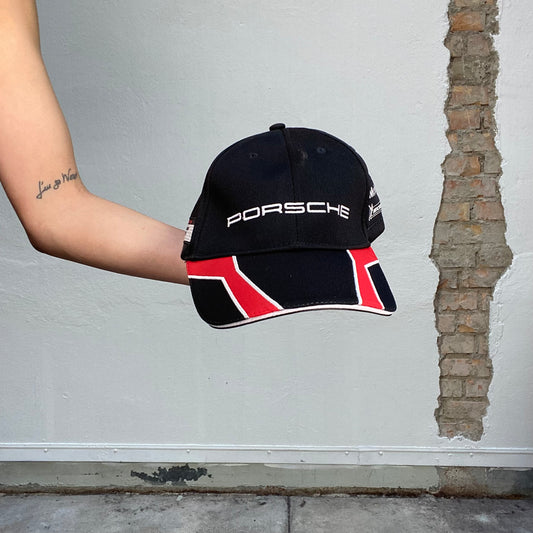 Vintage 2000's Racer Porsche Black and Red Cap
