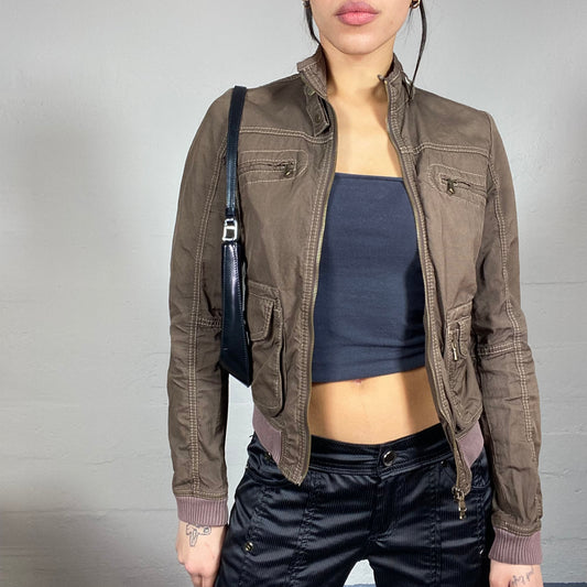 Vintage 2000's Downtown Girl Brown Short Coat with Bomber Cut (S)