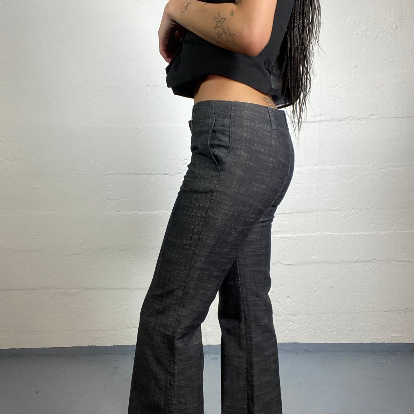 Vintage 2000's Corpcore Girl Stone Grey Pants with Flare Cut (XS)