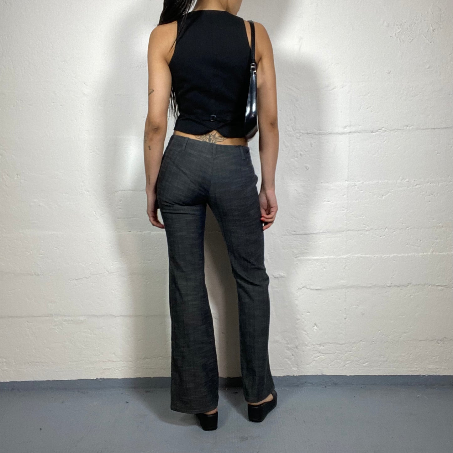 Vintage 2000's Corpcore Girl Stone Grey Pants with Flare Cut (XS)
