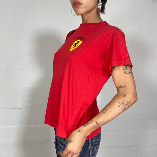 Vintage 2000's Ferrari Sporty Red Oversized Tee with Brand Logo Print (L)