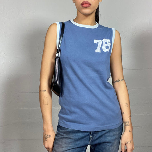 Vintage 2000's College Girl Blue Top with „76“ Print (S)