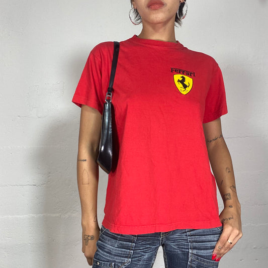 Vintage 2000's Ferrari Sporty Red Oversized Tee with Brand Logo Print (L)