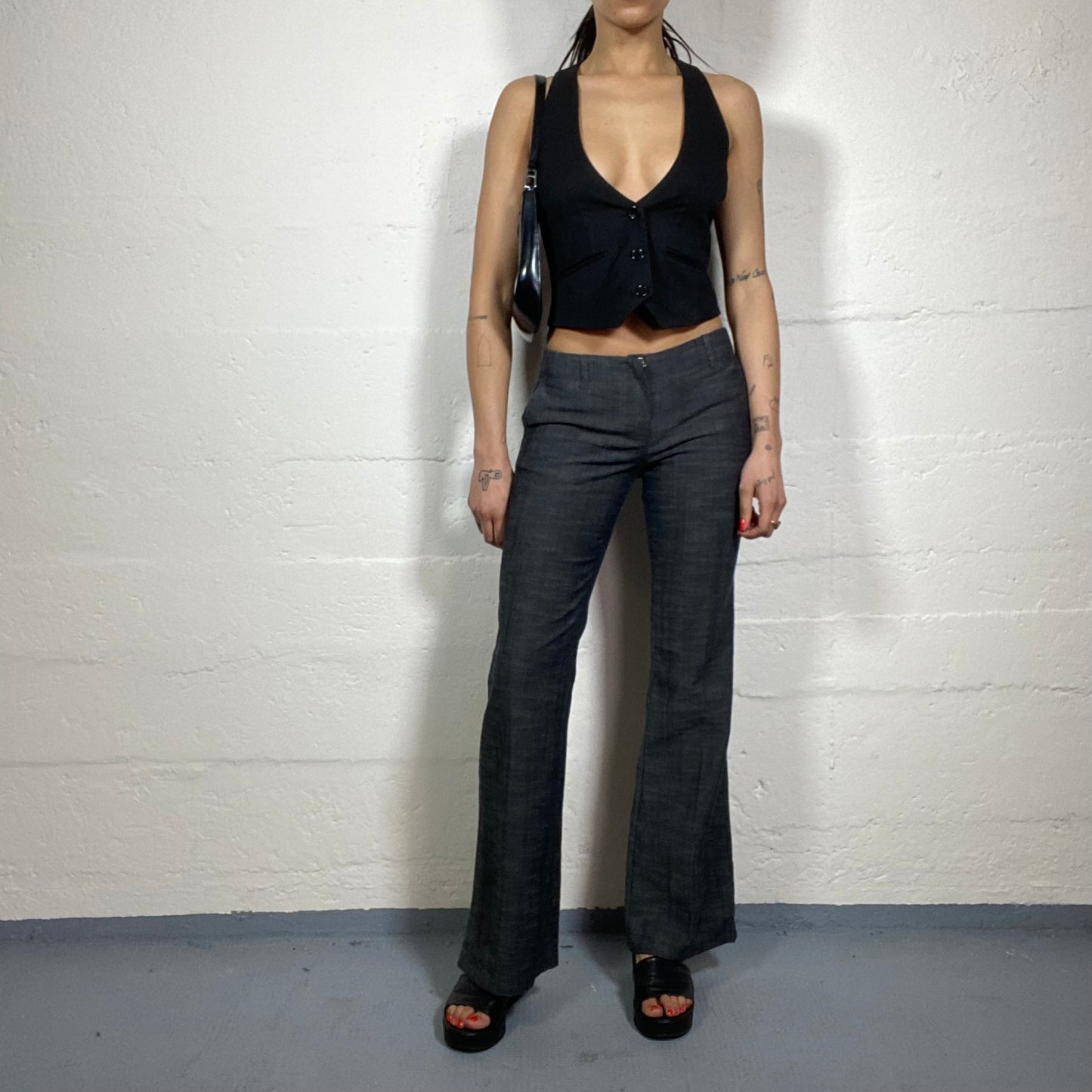 Vintage 2000's Corpcore Girl Stone Grey Pants with Flare Cut (XS)