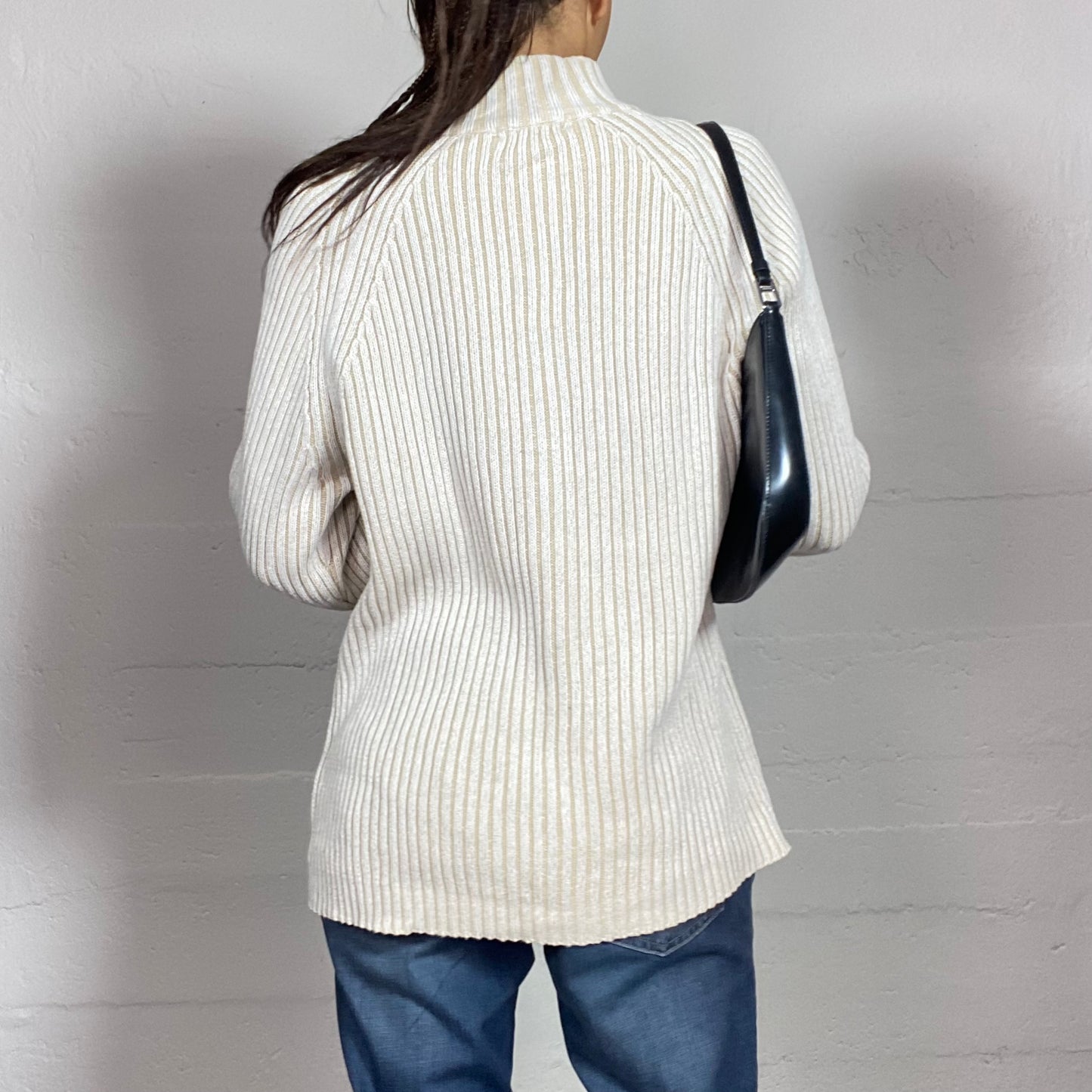 Vintage 90's Cyber Off White Knit Zip Up Sweater (L)