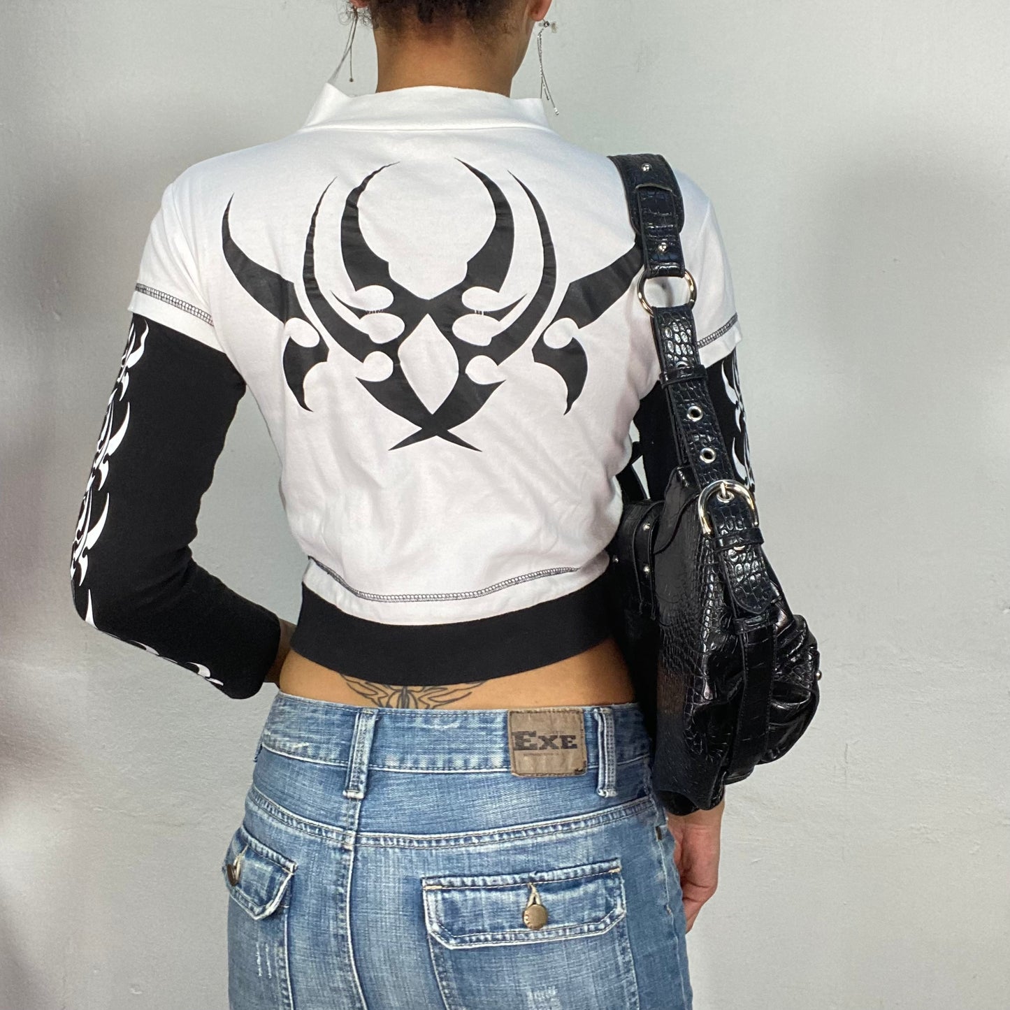 Vintage 90's Cyber Punk White Shirt Over Balck Top Zip Up (S)