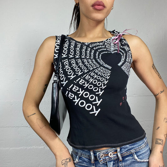Vintage 2000's Kookai Downtown Girl Black Top with Circular Monogram Print (S/M)