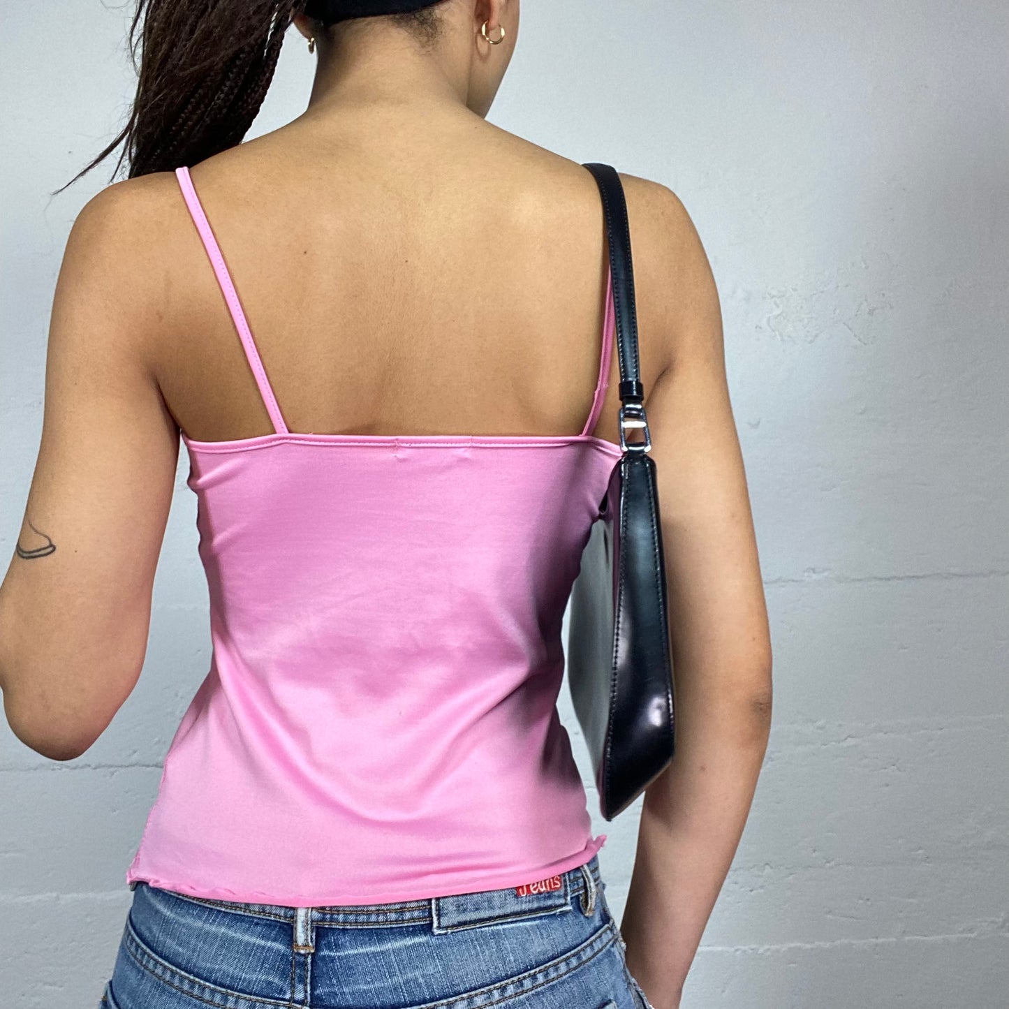 Vintage 2000's Romantic Pink Top with Bow Tie Chest Holding  (S)