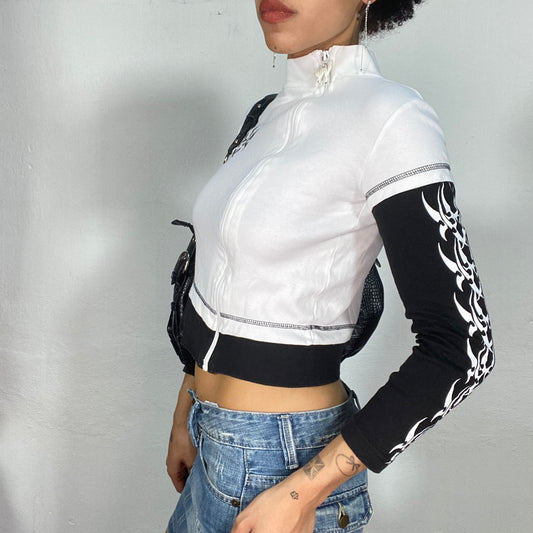 Vintage 90's Cyber Punk White Shirt Over Balck Top Zip Up (S)