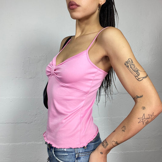 Vintage 2000's Romantic Pink Top with Bow Tie Chest Holding  (S)