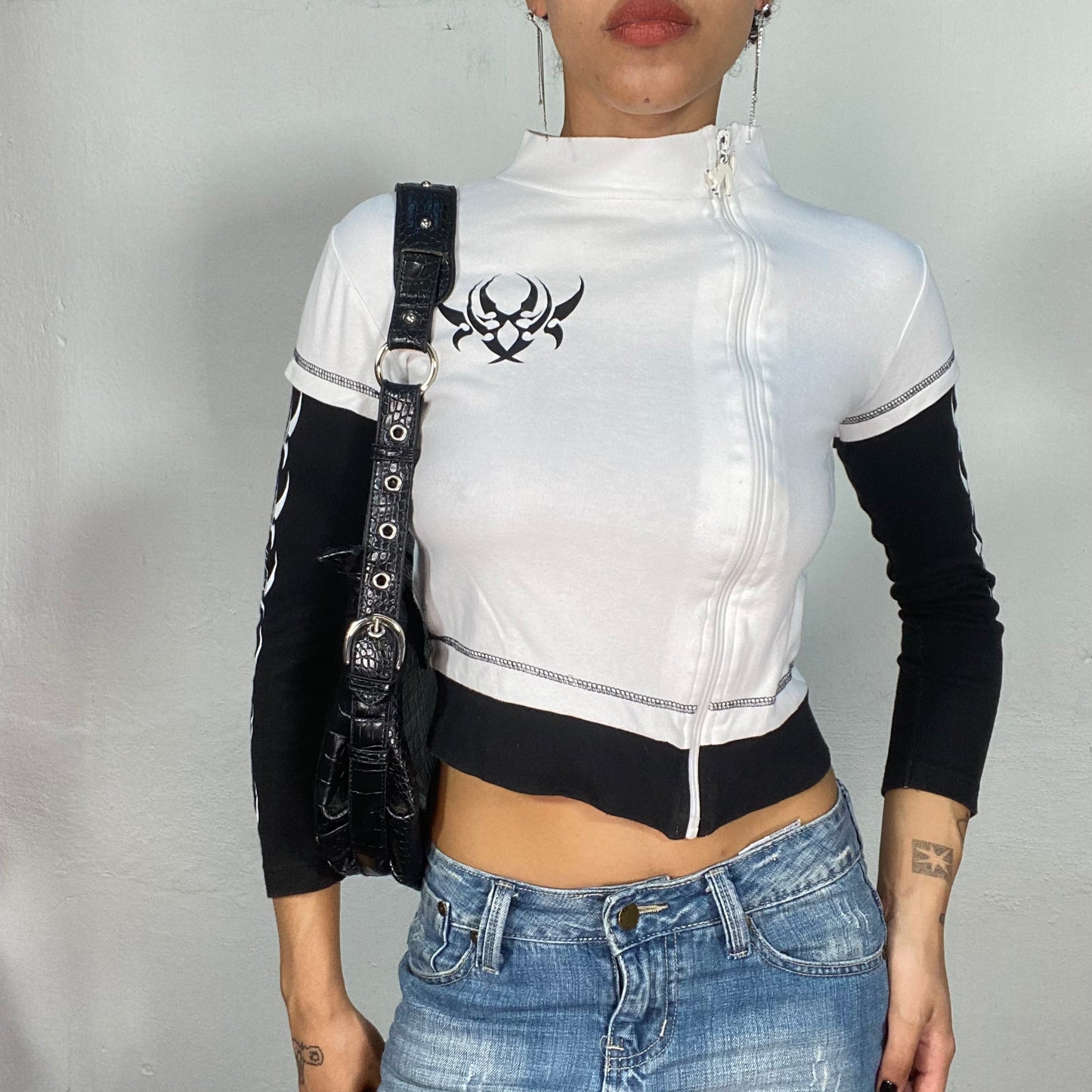 Vintage 90's Cyber Punk White Shirt Over Balck Top Zip Up (S)