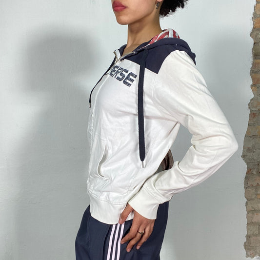 Vintage 90's Converse White Zip Up Sweater with Navy Shoulders (M)