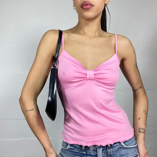 Vintage 2000's Romantic Pink Top with Bow Tie Chest Holding (S)
