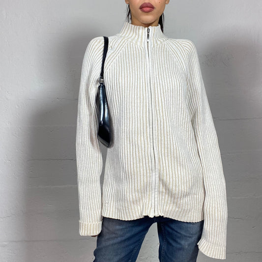 Vintage 90's Cyber Off White Knit Zip Up Sweater (L)