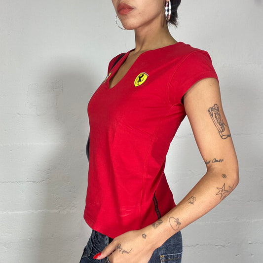 Vintage 2000's Ferrari Sporty Red Polo Top with Brazil and Brand Logo Print (S)