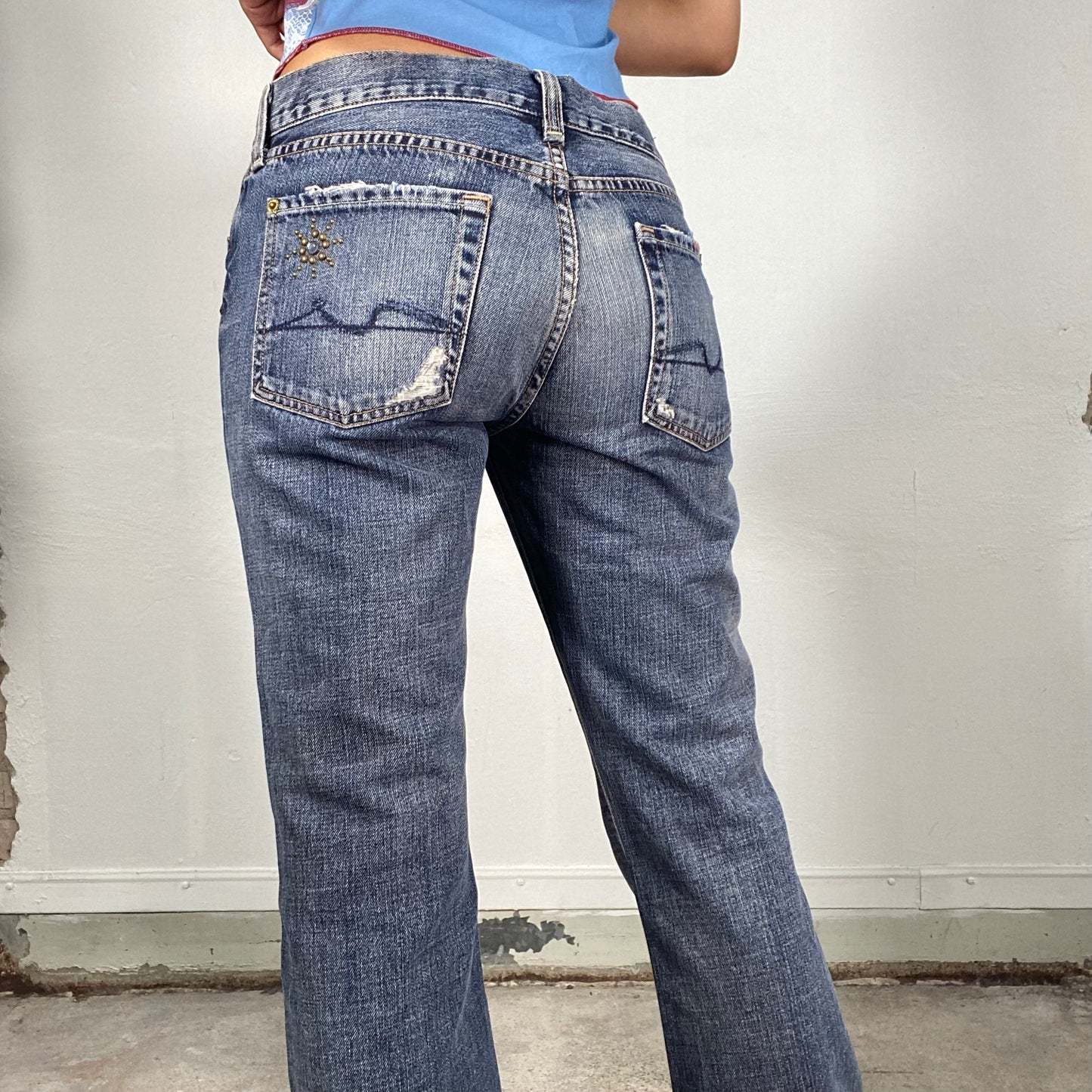 Vintage 2000's Grunge Boot Cut Seven Jeans with Bras Stud Details (S)