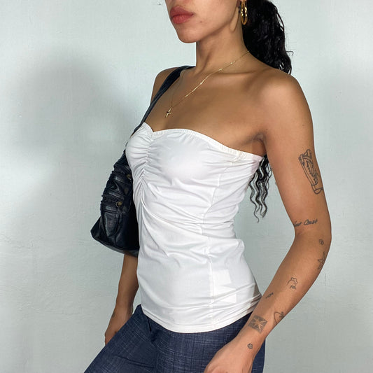 Vintage 2000's Nightout White Strapless Top with Scrunched Front Part (S)