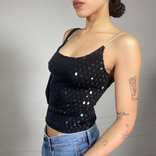 Vintage 2000's Clubwear Black Top with Square Sequins Covwering Detail (S/M)