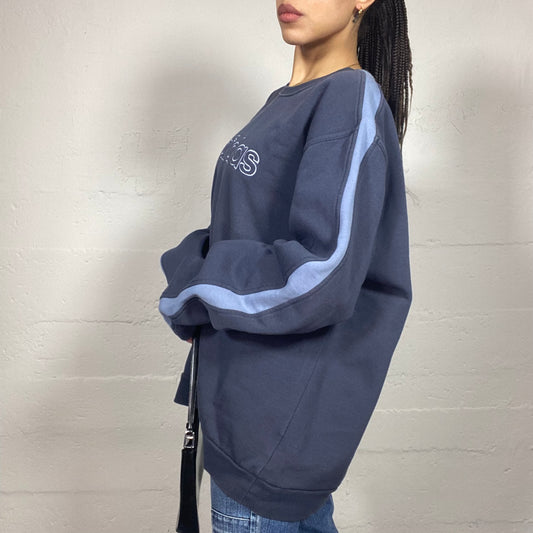 Vintage 90's Adidas Sporty Blue Oversized Sweater with Brand Printed Name Detail (L)