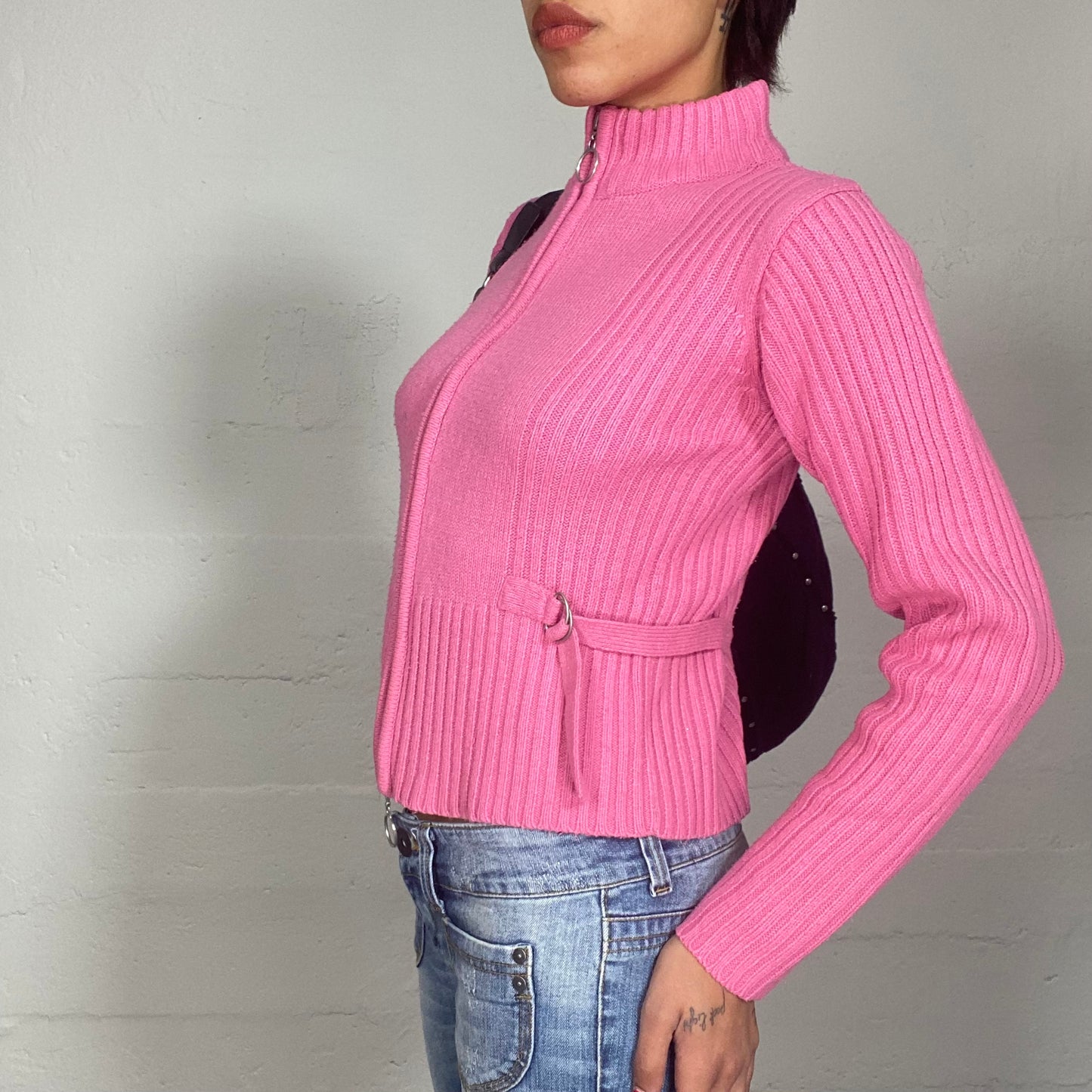 Vintage 2000's Archive Pink Zip Up Pullover with Ribbed Sleeves (S/M)