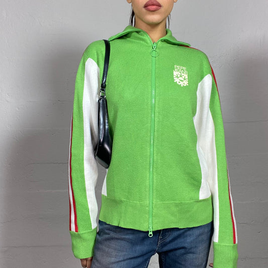 Vintage 2000's Pepe Jeans Football Core Green Blue and White Zip-Up Hoodie with Brand Patch (L)