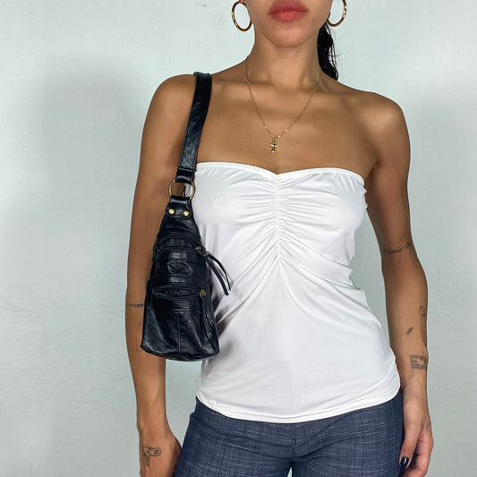 Vintage 2000's Nightout White Strapless Top with Scrunched Front Part (S)