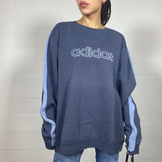 Vintage 90's Adidas Sporty Blue Oversized Sweater with Brand Printed Name Detail (L)