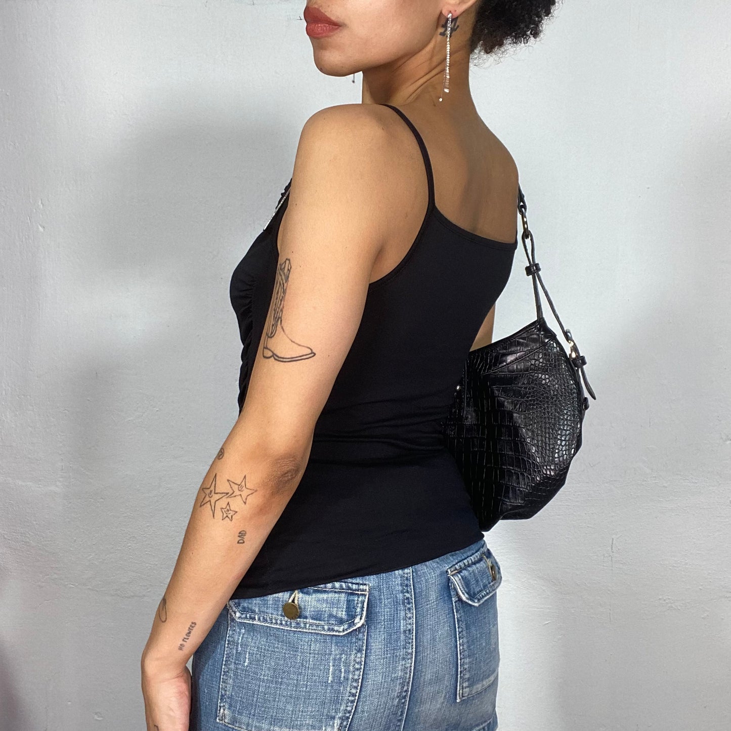 Vintage 2000's Model Off Duty Black High Neck Top with Buckle Detail (S)