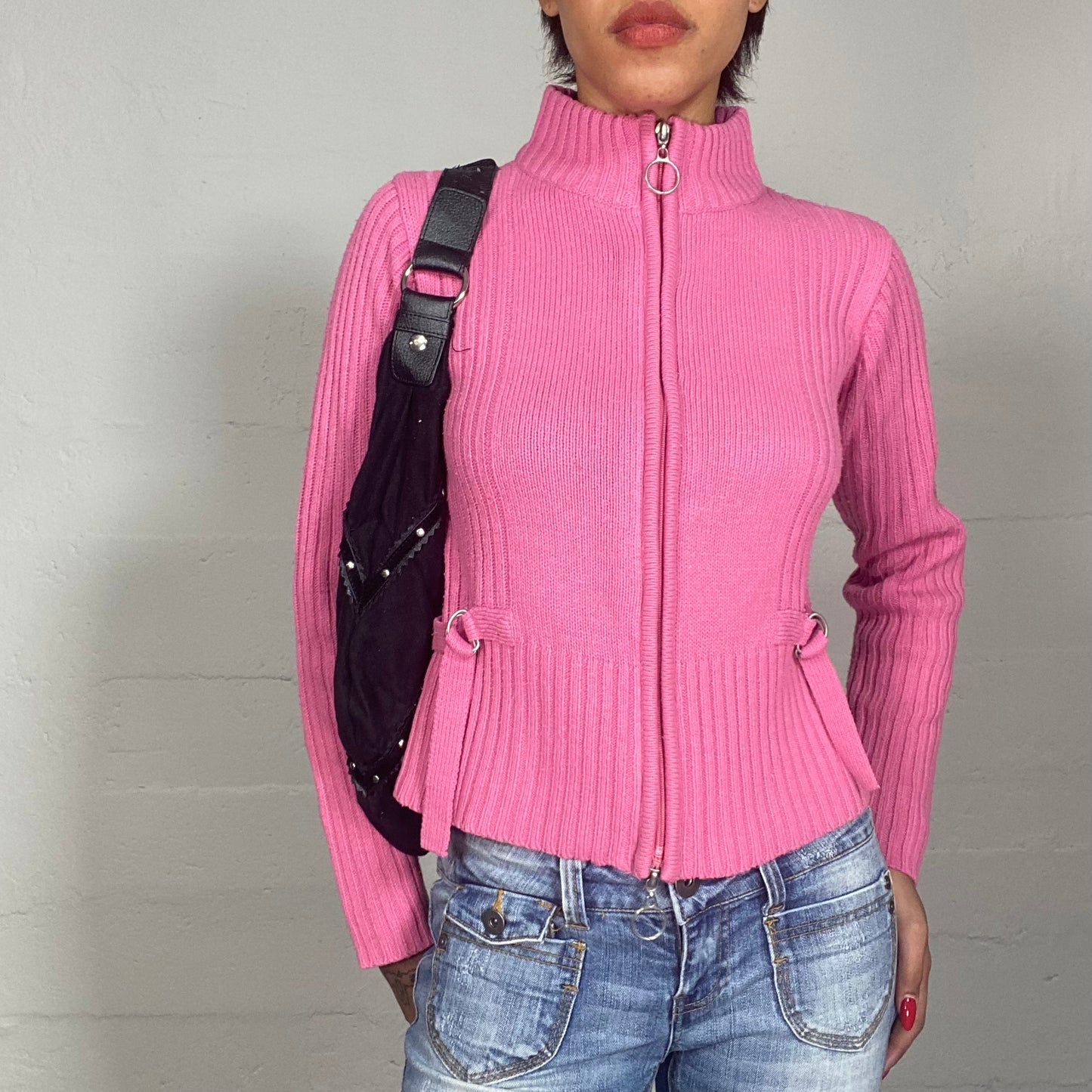 Vintage 2000's Archive Pink Zip Up Pullover with Ribbed Sleeves (S/M)