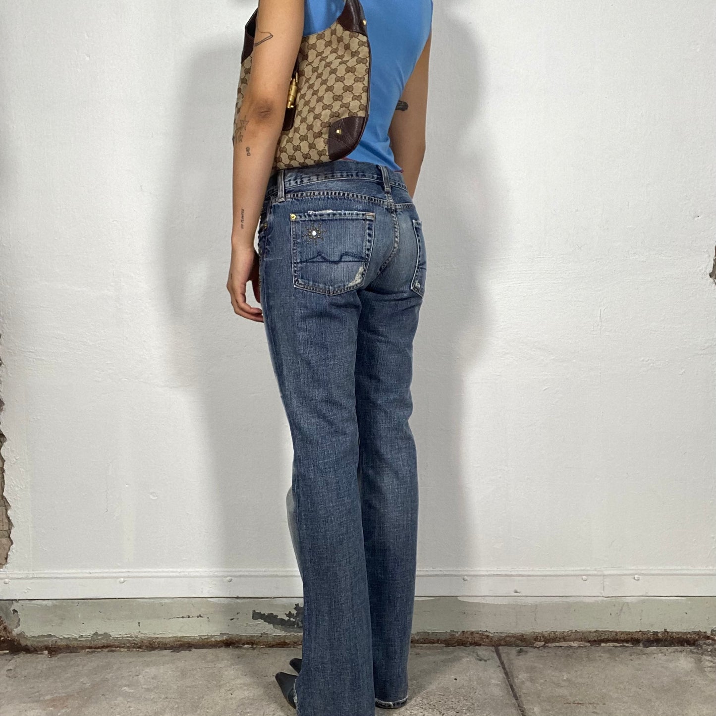 Vintage 2000's Grunge Boot Cut Seven Jeans with Bras Stud Details (S)